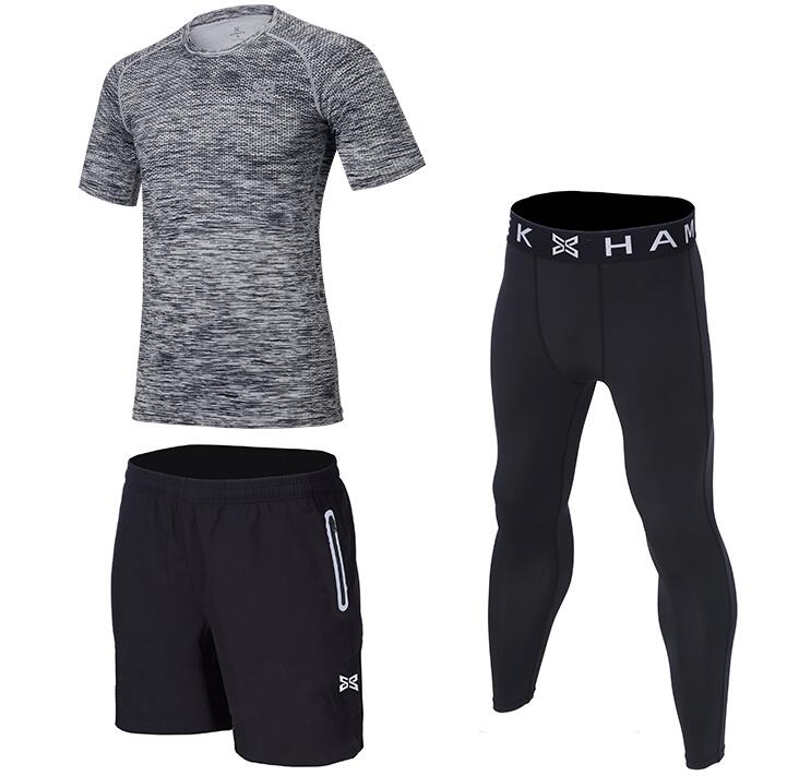 Men's 3 Pcs Set Athletic Sportswear Performance Training Shirt Performance Compression Tights Athletics Shorts Au+hentic Sport Spot