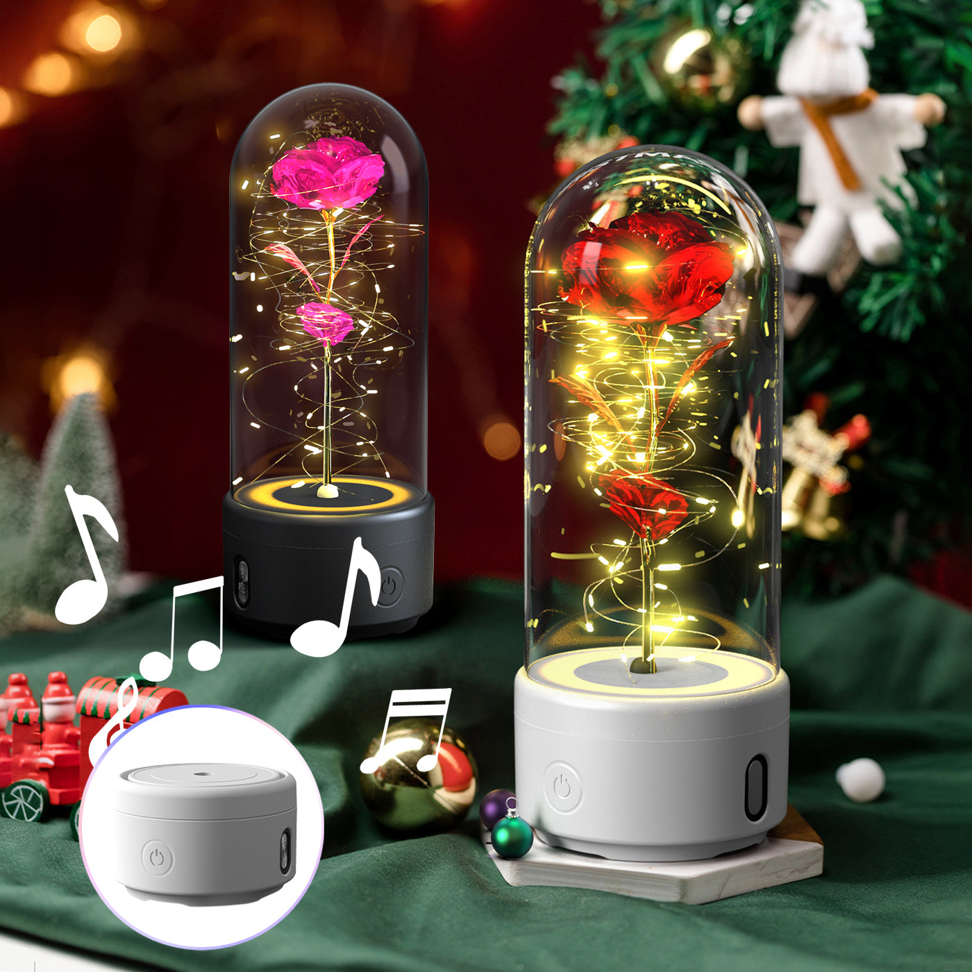 Creative 2 In 1 Rose Flowers LED Light And Bluetooth Speaker Valentine's Day Gift Rose Luminous Night Light Ornament In Glass Cover Au+hentic Sport Spot
