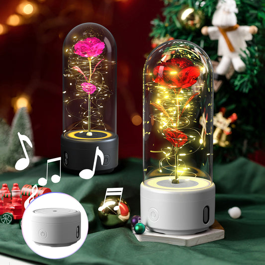 Creative 2 In 1 Rose Flowers LED Light And Bluetooth Speaker Valentine's Day Gift Rose Luminous Night Light Ornament In Glass Cover Au+hentic Sport Spot