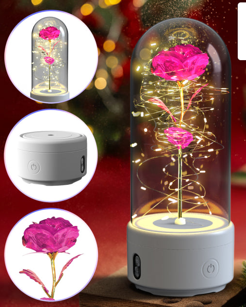 Creative 2 In 1 Rose Flowers LED Light And Bluetooth Speaker Valentine's Day Gift Rose Luminous Night Light Ornament In Glass Cover Au+hentic Sport Spot