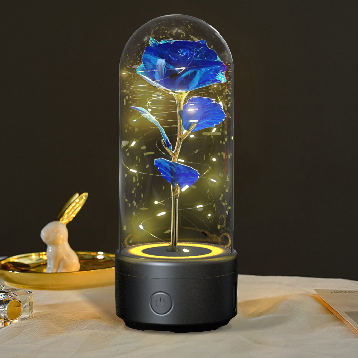 Creative 2 In 1 Rose Flowers LED Light And Bluetooth Speaker Valentine's Day Gift Rose Luminous Night Light Ornament In Glass Cover Au+hentic Sport Spot