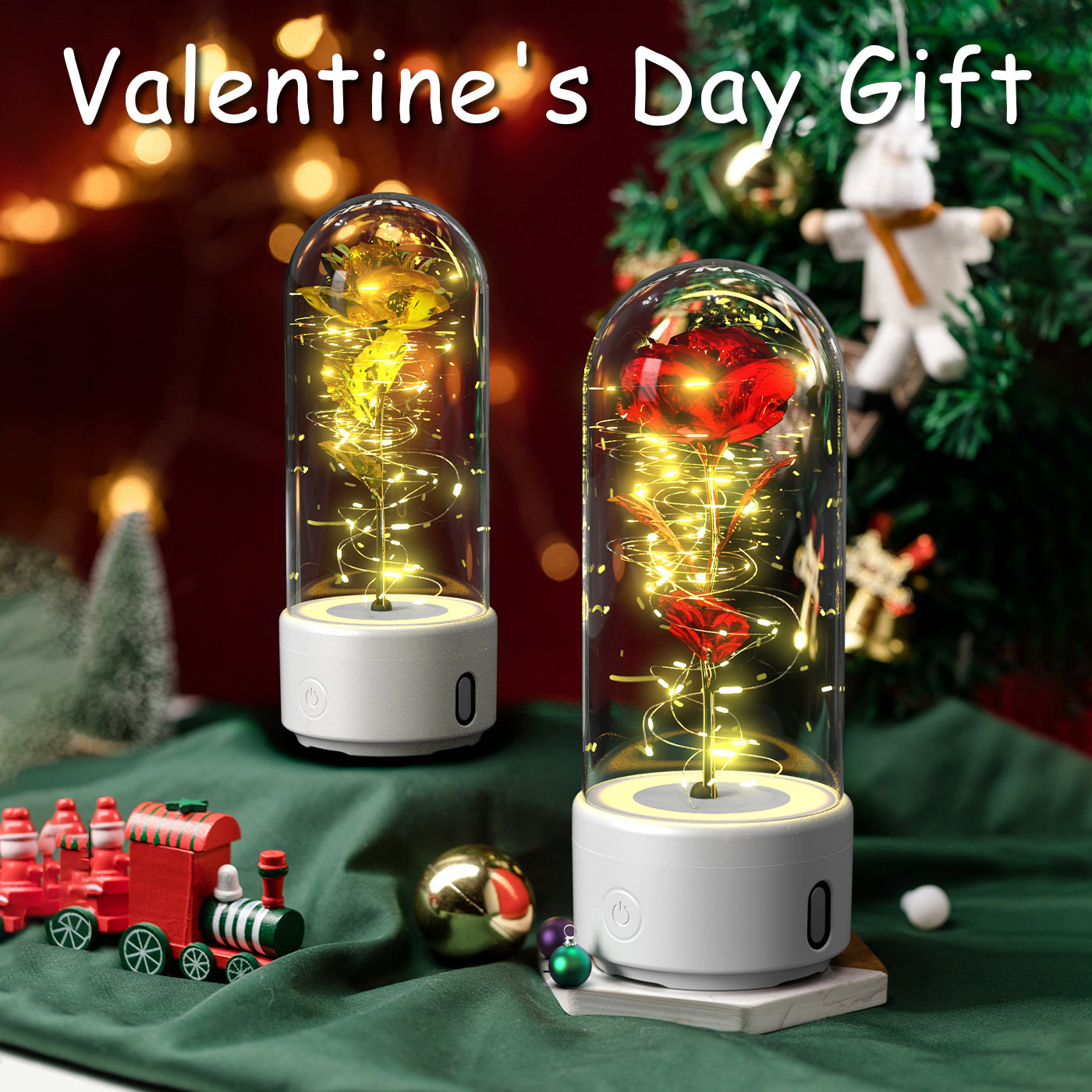 Creative 2 In 1 Rose Flowers LED Light And Bluetooth Speaker Valentine's Day Gift Rose Luminous Night Light Ornament In Glass Cover Au+hentic Sport Spot