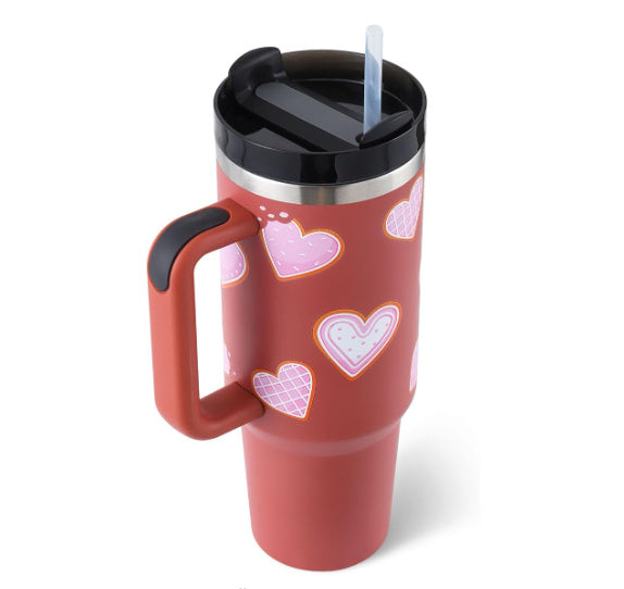 40 Oz Tumbler With Handle Straw Insulated, Stainless Steel Spill Proof Vacuum Coffee Cup Tumbler With Lid Tapered Mug Gifts For Valentine Lover Suitable For Car Gym Office Travel Au+hentic Sport Spot