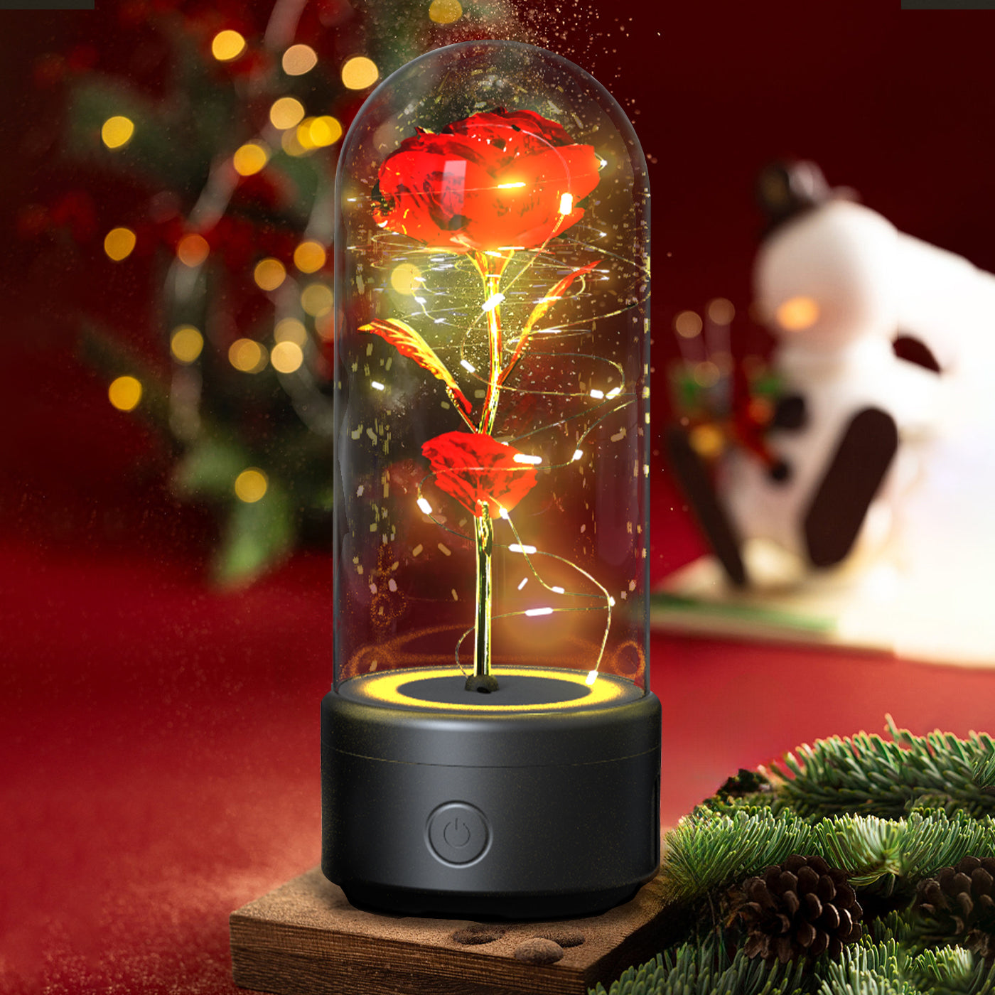 Creative 2 In 1 Rose Flowers LED Light And Bluetooth Speaker Valentine's Day Gift Rose Luminous Night Light Ornament In Glass Cover Au+hentic Sport Spot
