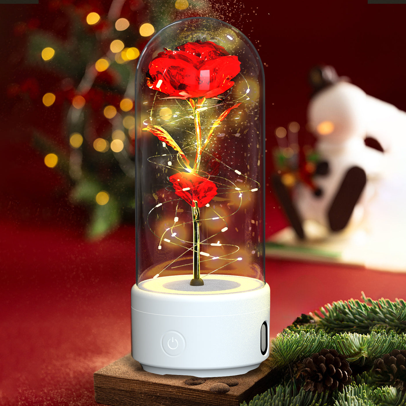 Creative 2 In 1 Rose Flowers LED Light And Bluetooth Speaker Valentine's Day Gift Rose Luminous Night Light Ornament In Glass Cover Au+hentic Sport Spot
