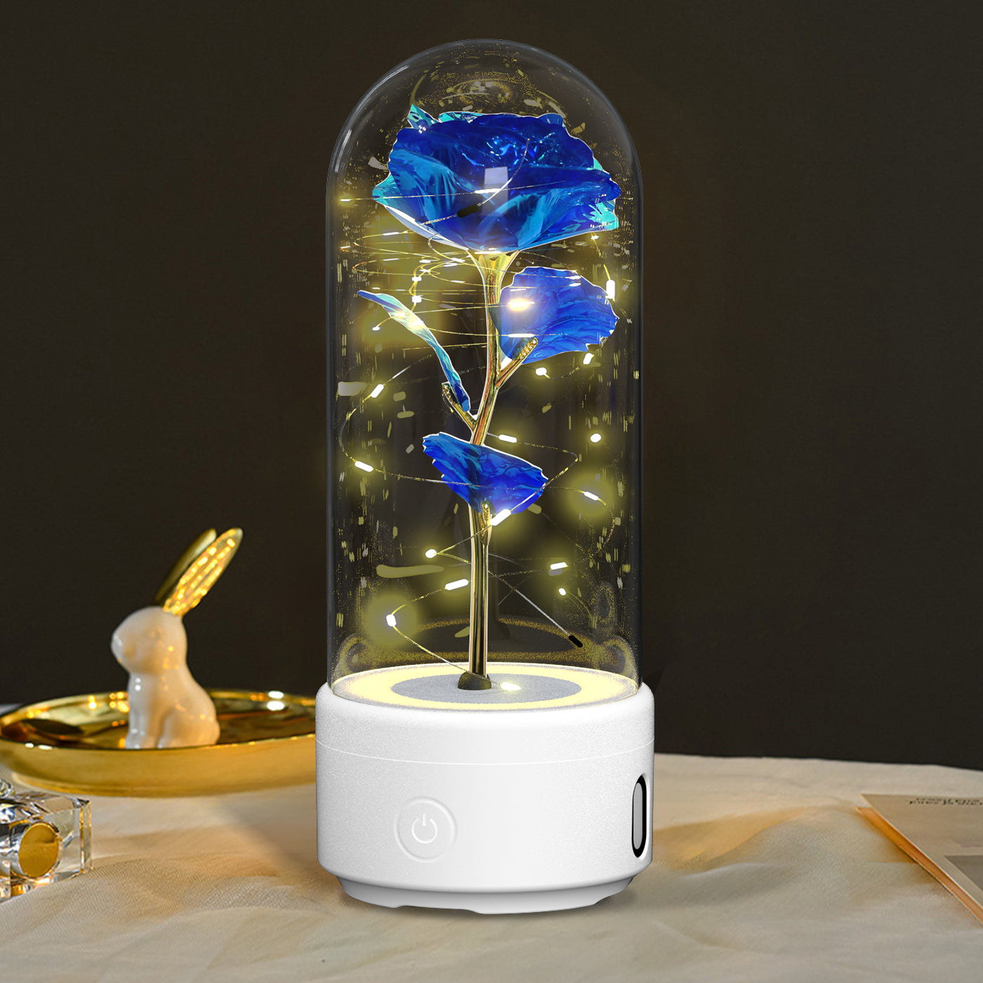 Creative 2 In 1 Rose Flowers LED Light And Bluetooth Speaker Valentine's Day Gift Rose Luminous Night Light Ornament In Glass Cover Au+hentic Sport Spot