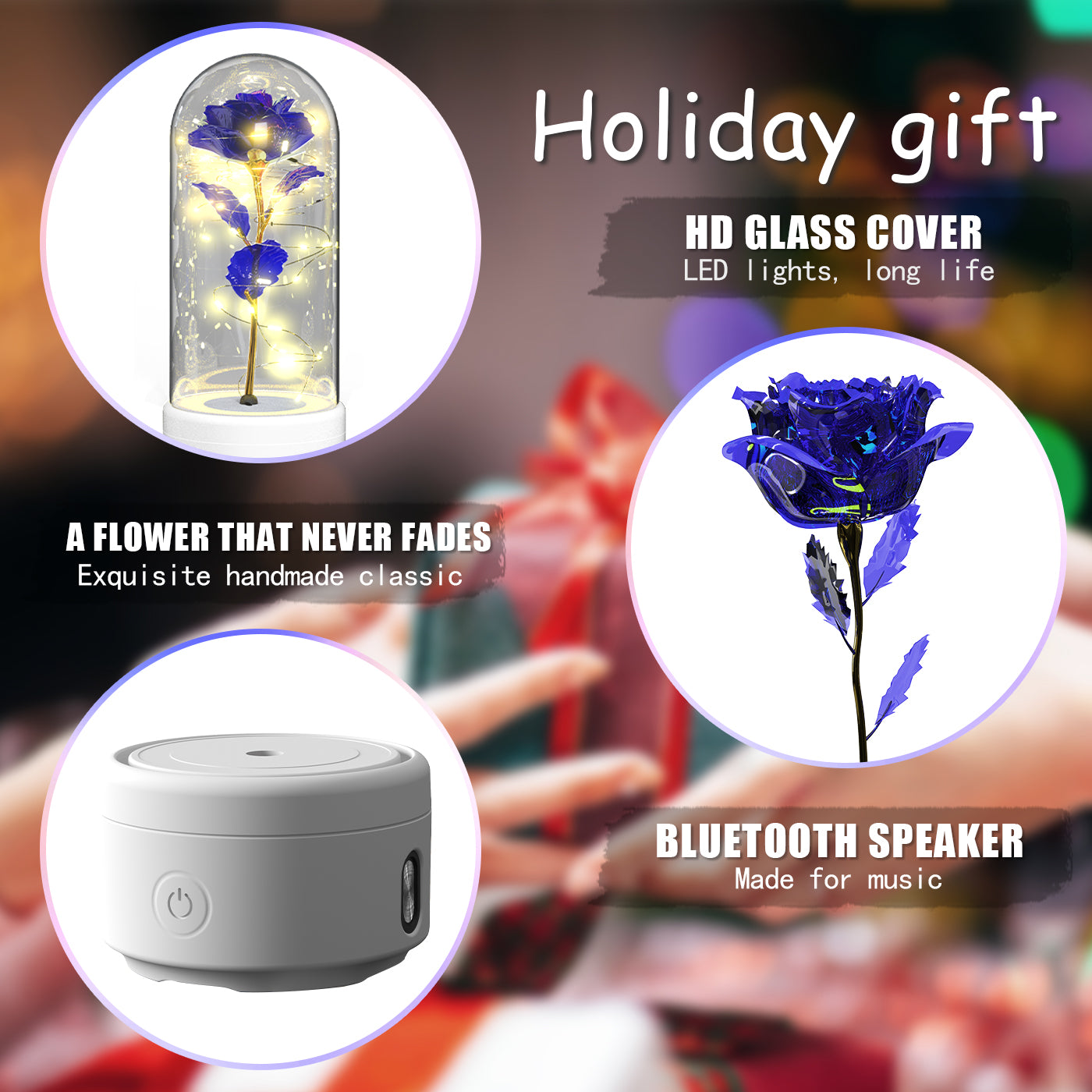 Creative 2 In 1 Rose Flowers LED Light And Bluetooth Speaker Valentine's Day Gift Rose Luminous Night Light Ornament In Glass Cover Au+hentic Sport Spot