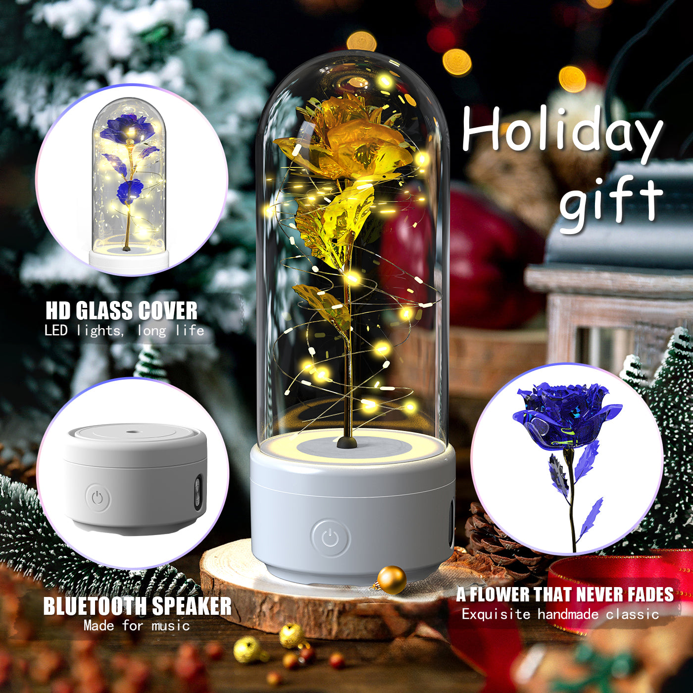 Creative 2 In 1 Rose Flowers LED Light And Bluetooth Speaker Valentine's Day Gift Rose Luminous Night Light Ornament In Glass Cover Au+hentic Sport Spot