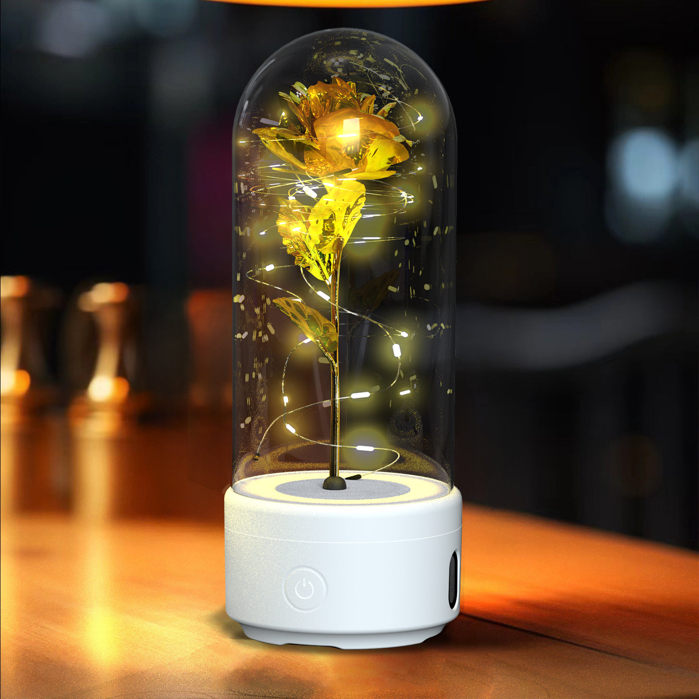 Creative 2 In 1 Rose Flowers LED Light And Bluetooth Speaker Valentine's Day Gift Rose Luminous Night Light Ornament In Glass Cover Au+hentic Sport Spot