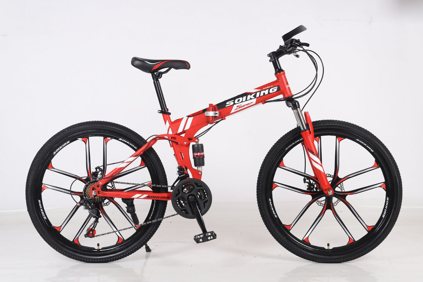 Mountain Bike Folding Bicycles W/ Steel Frames, High Carbon, and Dual Suspension that contain Double Disc Brakes, Anti-Slip Mountain Bike Bicycles 21 Speed Gears Bicycle Au+hentic Sport Spot