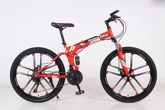 Mountain Bike Folding Bicycles W/ Steel Frames, High Carbon, and Dual Suspension that contain Double Disc Brakes, Anti-Slip Mountain Bike Bicycles 21 Speed Gears Bicycle Au+hentic Sport Spot