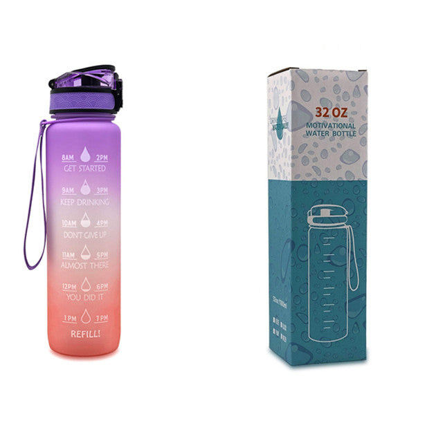32Oz  BPA-free, Leak-Proof Drinking Motivational Water Bottle W/ Time Marker, Encourages You to Drink Water Throughout the Day - Sports, Fitness, and the Outdoors Inspirational Water Bottles W/ Carry Strap Kids Water Bottle for School Without BPA Au+hentic Sport Spot