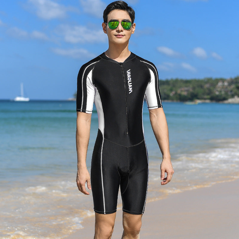One-Piece Swimsuit Short-Sleeved Water Sports Surfing Suit Men Au+hentic Sport Spot