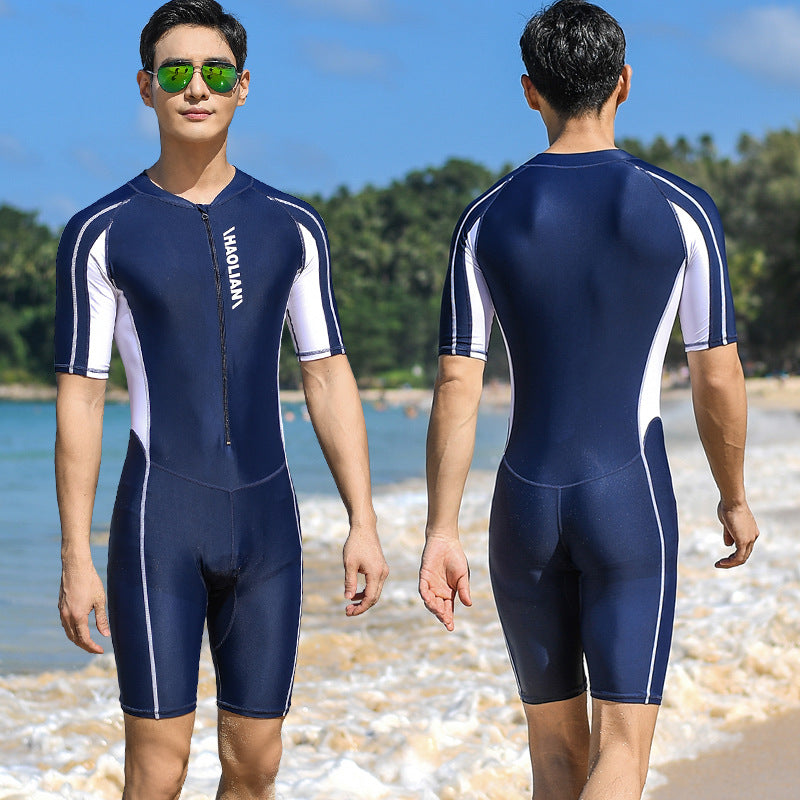 One-Piece Swimsuit Short-Sleeved Water Sports Surfing Suit Men Au+hentic Sport Spot