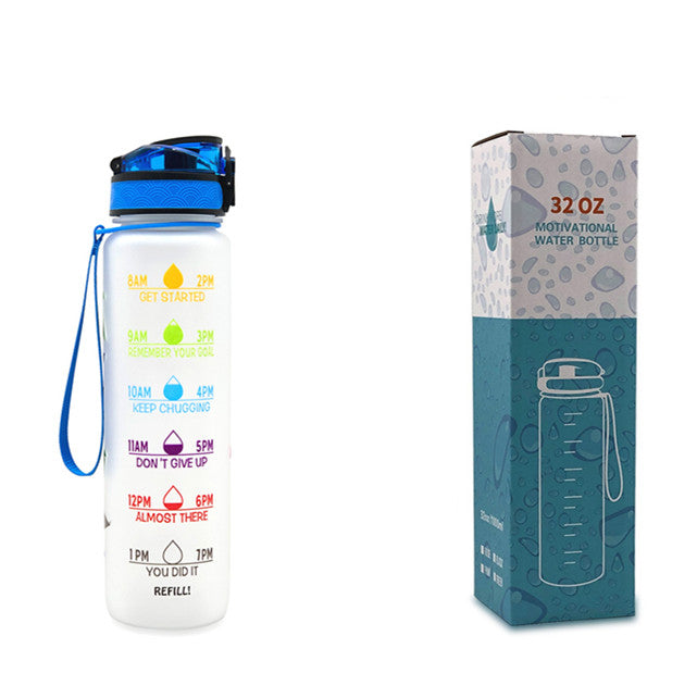32Oz  BPA-free, Leak-Proof Drinking Motivational Water Bottle W/ Time Marker, Encourages You to Drink Water Throughout the Day - Sports, Fitness, and the Outdoors Inspirational Water Bottles W/ Carry Strap Kids Water Bottle for School Without BPA Au+hentic Sport Spot