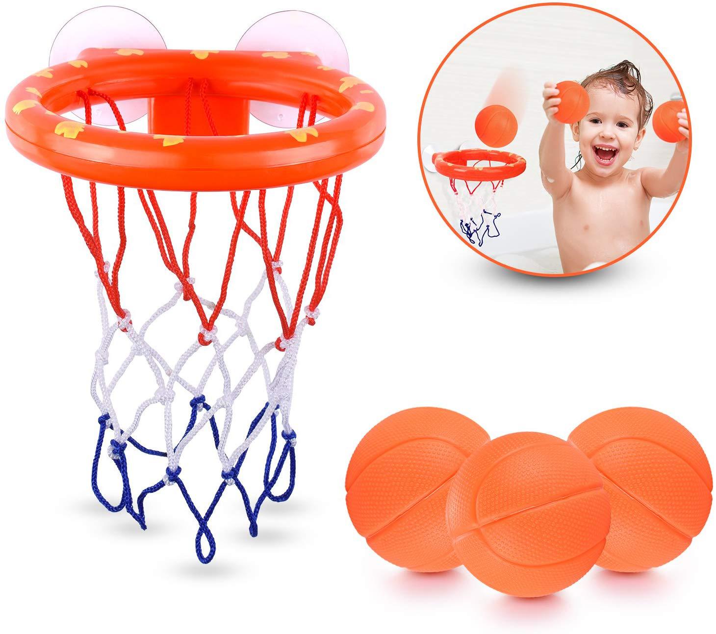 Bathroom Basketball Stand Children's Bath Shooting Toy Strong Suction Cups and a Basketball Hoop 6 ball set for children's bathroom bathtub shooting game Au+hentic Sport Spot
