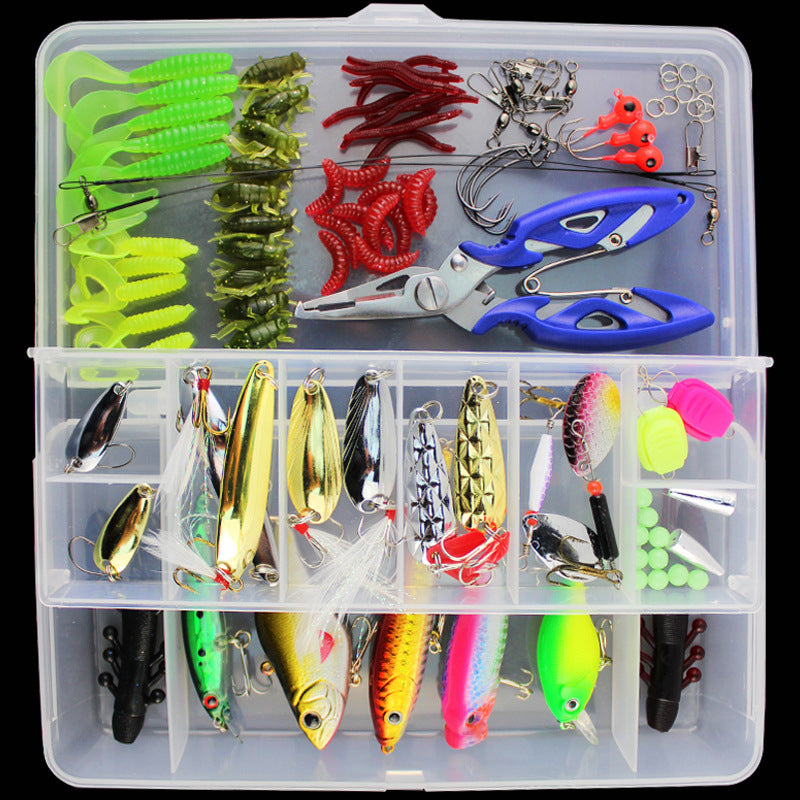 Fishing Bait Set Lure Set 101-piece Set of Fishing Lures and Tackle for Bass, Trout, and Salmon in Freshwater and Saltwater, including Spoon Lures, Soft Plastic Worms, Crankbait, Jigs, and Topwater Lures. Fishing Bait Au+hentic Sport Spot