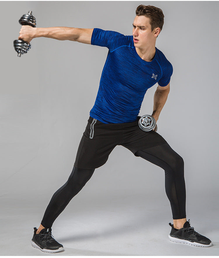 Men's 3 Pcs Set Athletic Sportswear Performance Training Shirt Performance Compression Tights Athletics Shorts Au+hentic Sport Spot