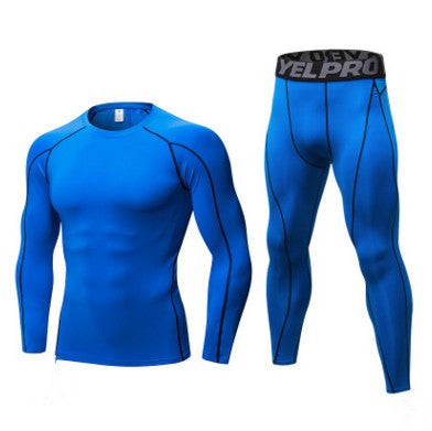 Men's Fitness Running Compression Training 2 piece Tights Long-sleeved Shirt Pants Leggings Sports Suit Fitness Sportswear Au+hentic Sport Spot