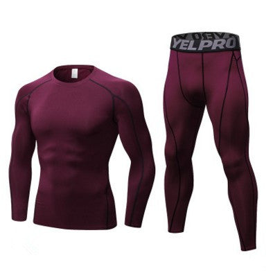 Men's Fitness Running Compression Training 2 piece Tights Long-sleeved Shirt Pants Leggings Sports Suit Fitness Sportswear Au+hentic Sport Spot