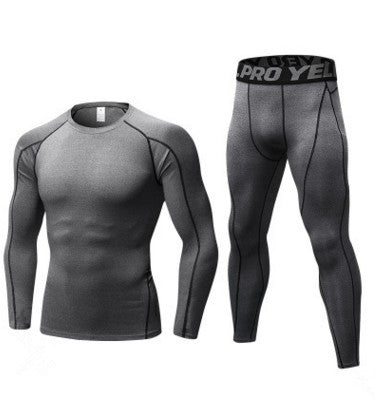 Men's Fitness Running Compression Training 2 piece Tights Long-sleeved Shirt Pants Leggings Sports Suit Fitness Sportswear Au+hentic Sport Spot