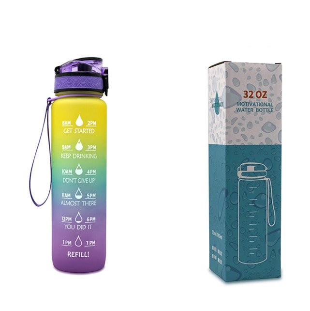 32Oz  BPA-free, Leak-Proof Drinking Motivational Water Bottle W/ Time Marker, Encourages You to Drink Water Throughout the Day - Sports, Fitness, and the Outdoors Inspirational Water Bottles W/ Carry Strap Kids Water Bottle for School Without BPA Au+hentic Sport Spot