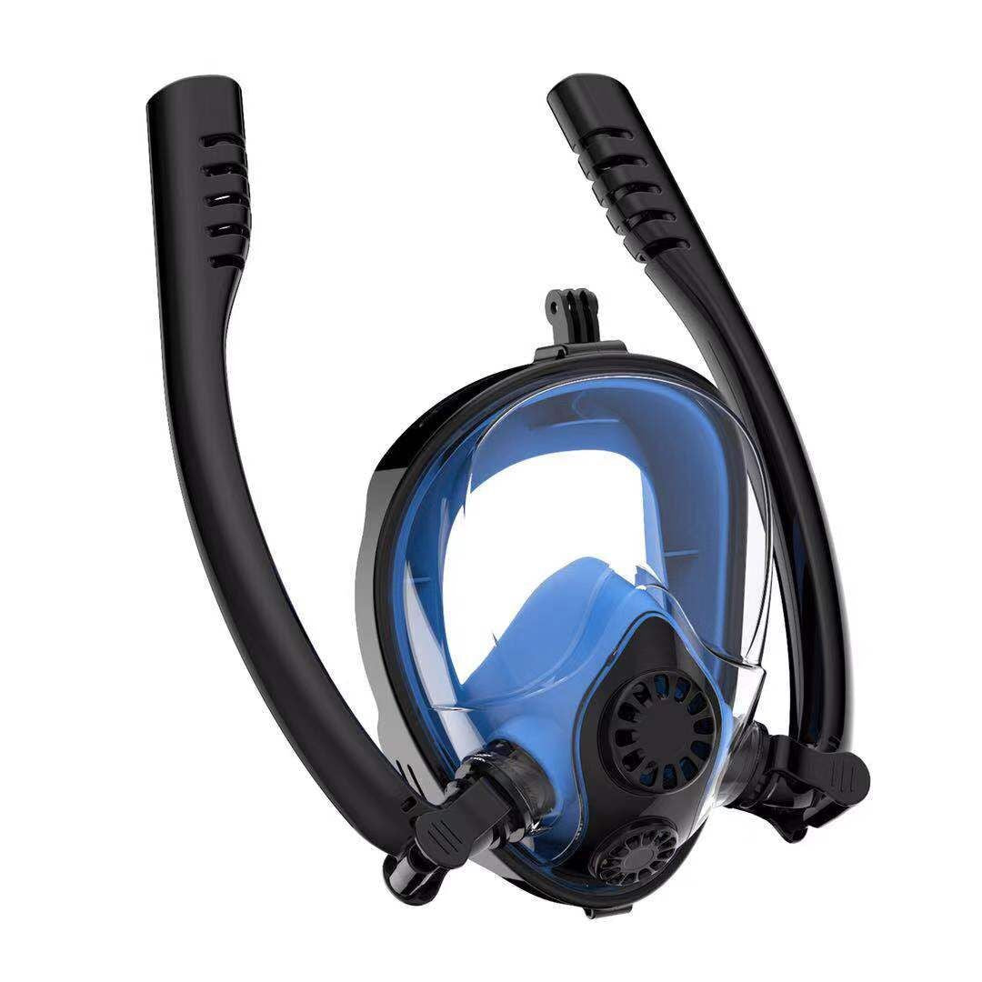 Diving Mask Full-face Anti-Fogging Scuba Diving Mask with Double Tube Mask, Free Breathing, 180-Degree Panoramic Viewing, Anti-Fog, Anti-Leak Camera Mount, Snorkeling Mask for Adults Diving Mask Full Dry Snorkeling Suit Adult Swimming Anti-fog Mask Au+hentic Sport Spot